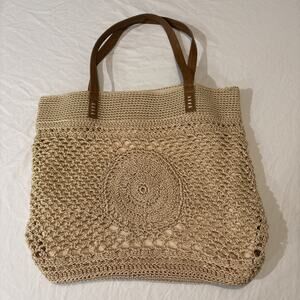 SONOMA Tan Woven TOTE PURSE Bag Leather Straps Lined 13x17x5.5